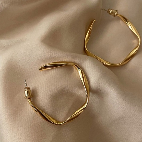 Large Sterling Silver Gold Twisted Hoop Earrings - Picture 2 of 6
